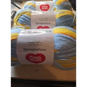 3 Red Heart 3011 Blue Yellow Mix Acrylic Yarn 4.4 oz 125 g 208 yds 190m